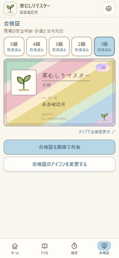 合格後の表示例